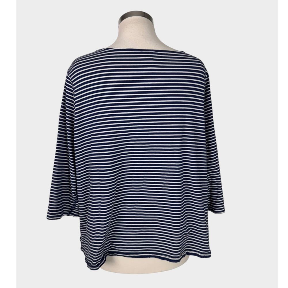 Jones New York Signature 2X Blue White Stripe 3/4 Sleeve Tie Knot Hem Top - Picture 7 of 10